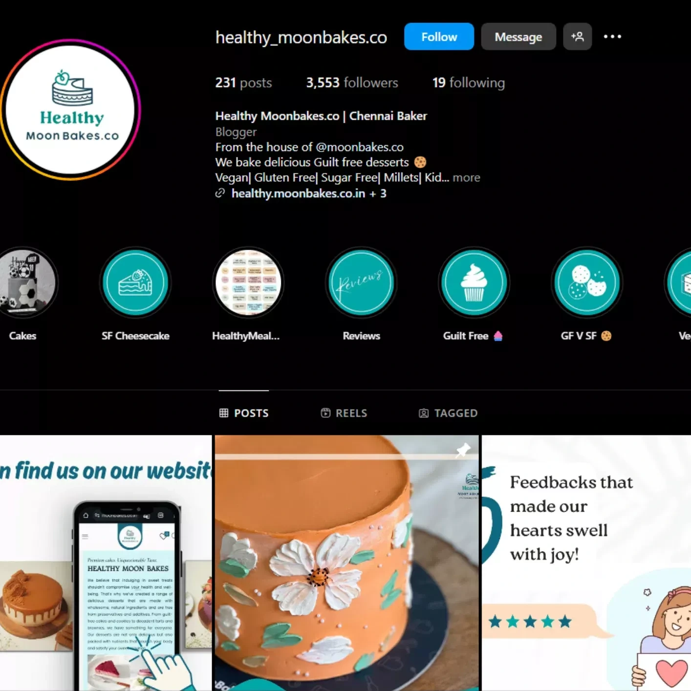 Instagram profile of @healthy_moonbakes.co